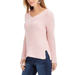 Style & Co Pink Sweater 100% Cotton Wide Round Neck Rib-Knit